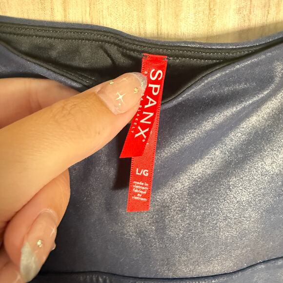 SPANX Faux Leather Legging Midnight Navy Blue Size Large Pull On Leggings - Picture 5 of 7